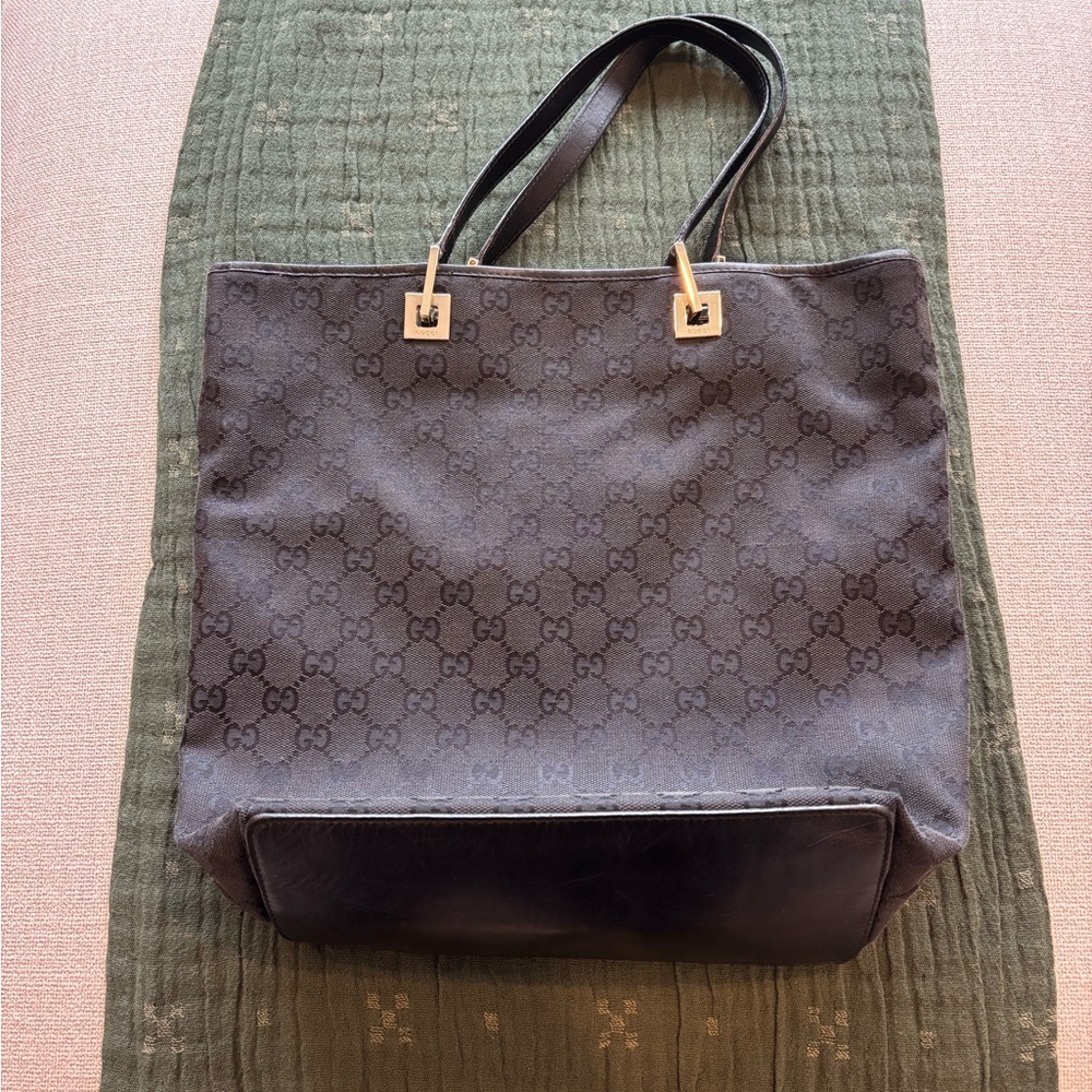 Gucci Black GG Canvas Tote with Silver -Tone Details 007 - Picture 2 of 12